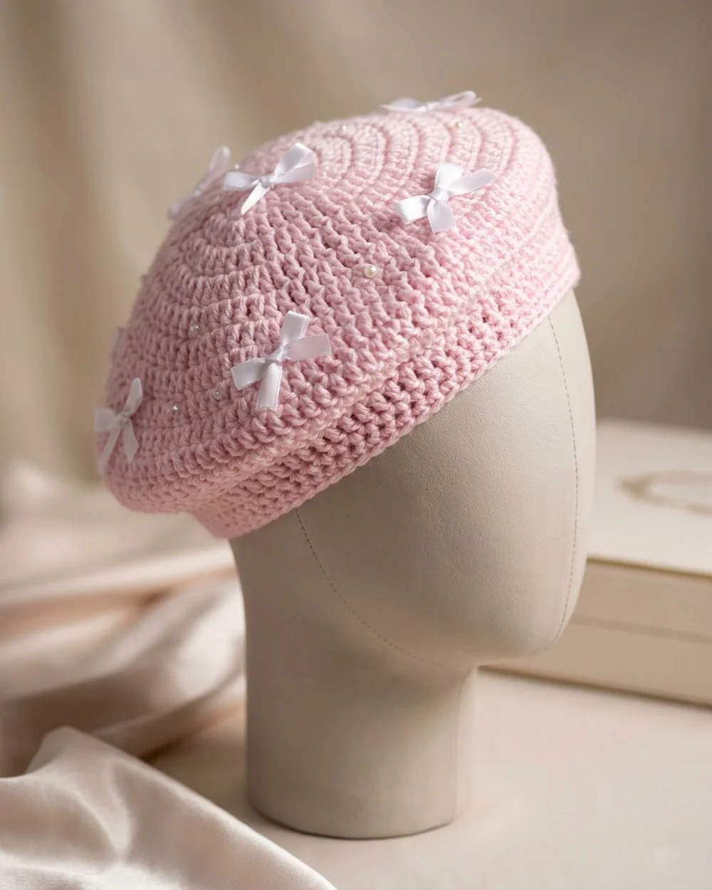 the coquette pearl and ribbon beret